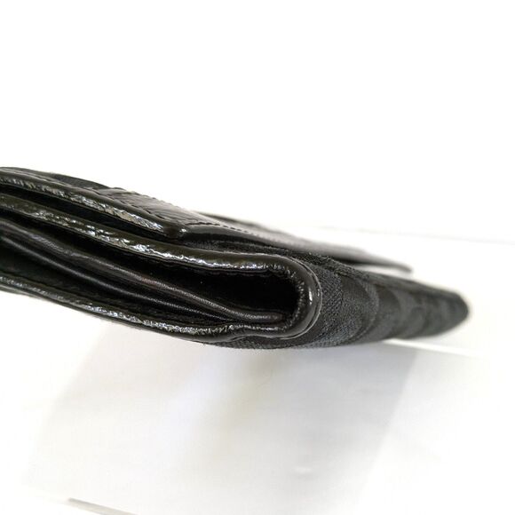 Coach VTG Black Pleated Jacquard Signature Canvas Patent Leather Trifold Wallet - Picture 15 of 16